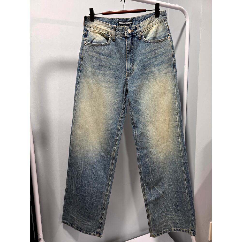 Wide Leg Jeans S Light Wash High Rise Baggy 90s Vintage Denim NWT Project Wave